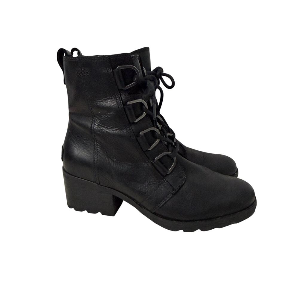 Sorel Boots Women's Size 8 Cate Lace Bootie Black Waterproof Leather